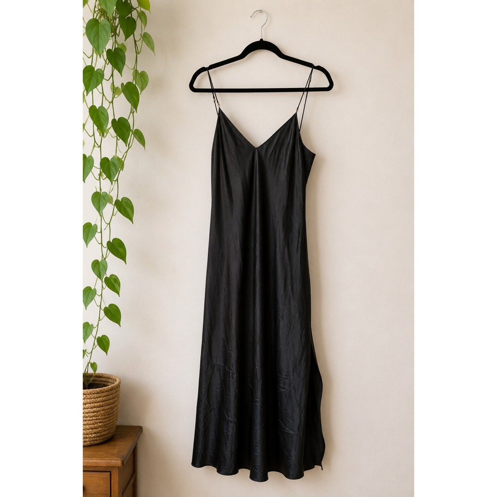 La Senza Black Satin Maxi Slip Dress Lingerie High Slit Backless Y2K Sz S Sexy